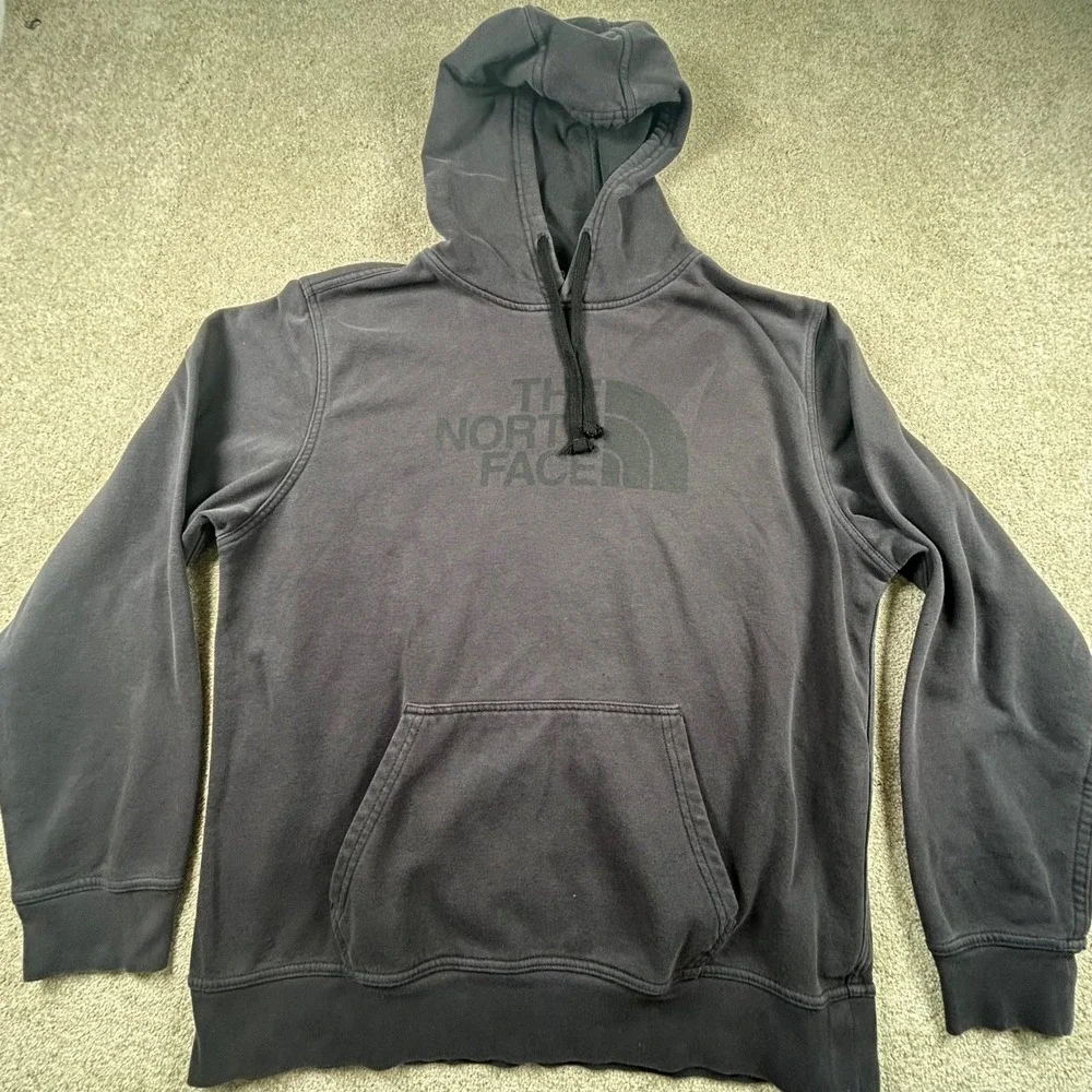 The North Face Mens‎ Hoodie Large Black Tonal Logo Pullover Sweatshirt Fleece L